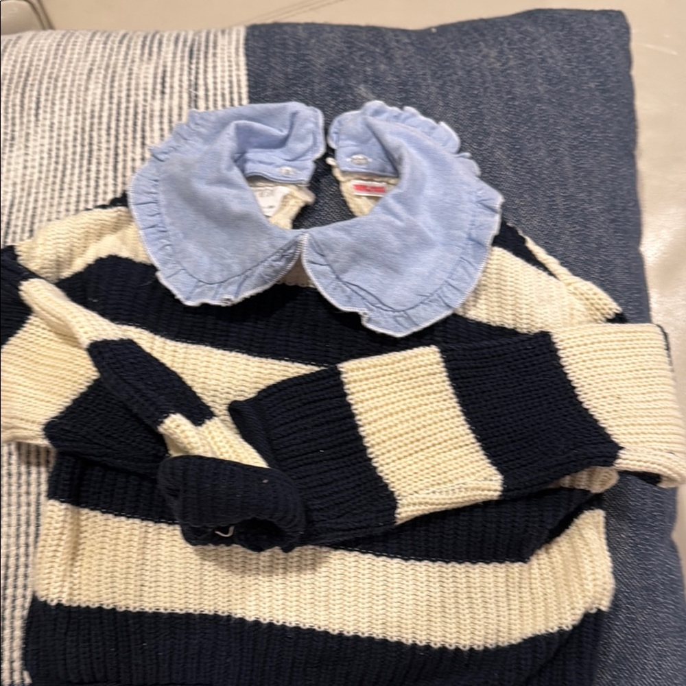 Zara Kids Navy and Cream Striped Sweater